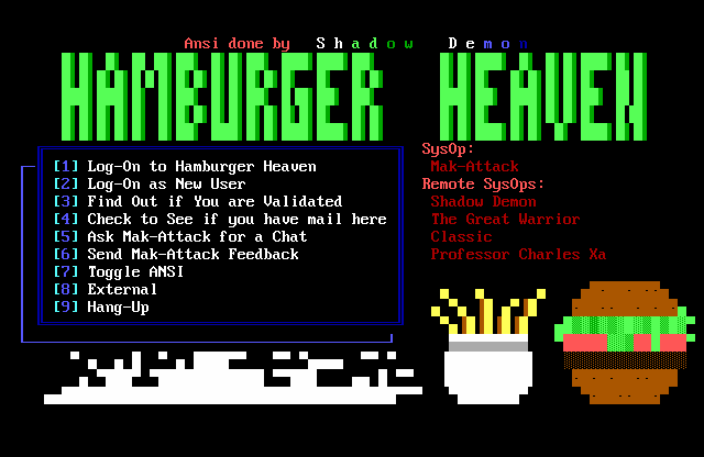 Hamburger Heaven BBS menu